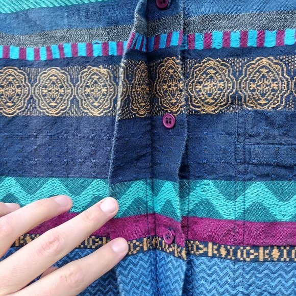 Cabin Creek Woven Blue Aztec, Western Long Sleeve Button Up Womens Sz Small - Picture 3 of 7